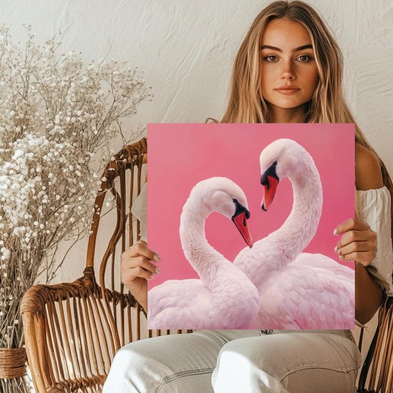 Swan Wall Art, Canvas Or Poster, Romantic Couple Decor, Love Theme Artwork, Pink Wall Art, Elegant Bedroom Design, Modern Decor - Image 5