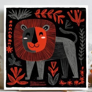 Lion Wall Art, Canvas or Poster, Safari Nursery Decor, Jungle Animal Print, Kids Room Wall Art, Modern Lion Illustration,Playroom Animal Art
