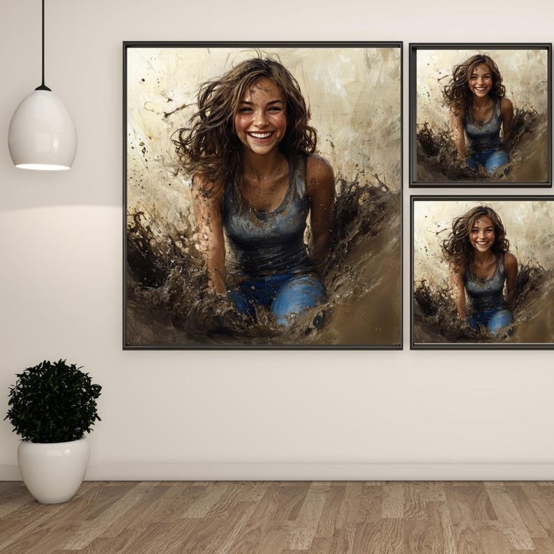 Woman In Mud Splash, Canvas Or Poster, Energetic Portrait, Contemporary Wall Art, Eclectic Wall Hanging, Gallery Wall Art, Gift For Her - Image 2
