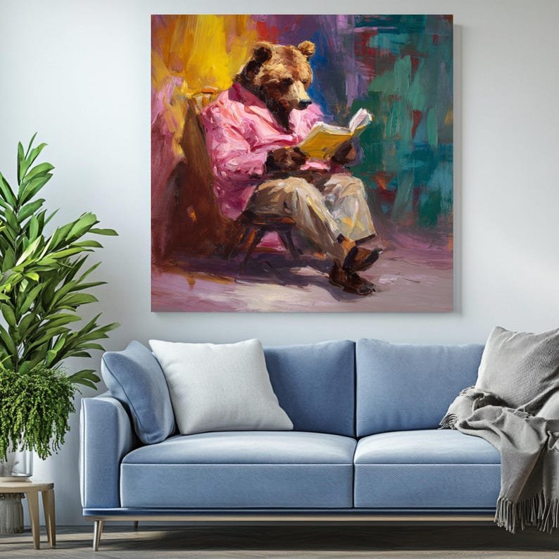 Bear With Book Wall Art, Canvas Or Poster, Animal Decor, Reading Room Wall Decor, Home Decor, Living Room Art, Reading Wall Art - Image 4