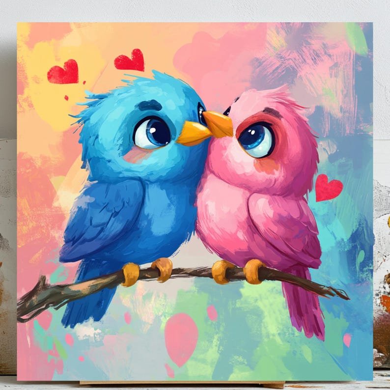 Love Birds Wall Art, Canvas Or Poster, Love Birds Decor, Romantic Home Decor, Bedroom Wall Decor,Modern Decor,Anniversary Gift,Couples Decor