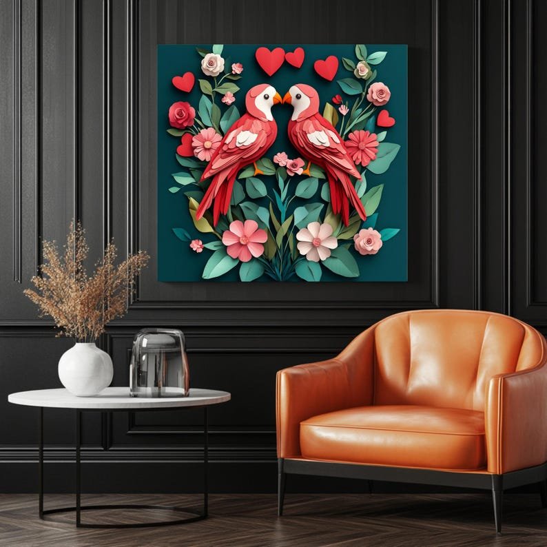 Love Bird Wall Art, Canvas or Poster, Love Bird Wall Decor, Cute Bird Home Decor, Living Room Decor, Romantic Decor, Valentine’s Decor - Image 3