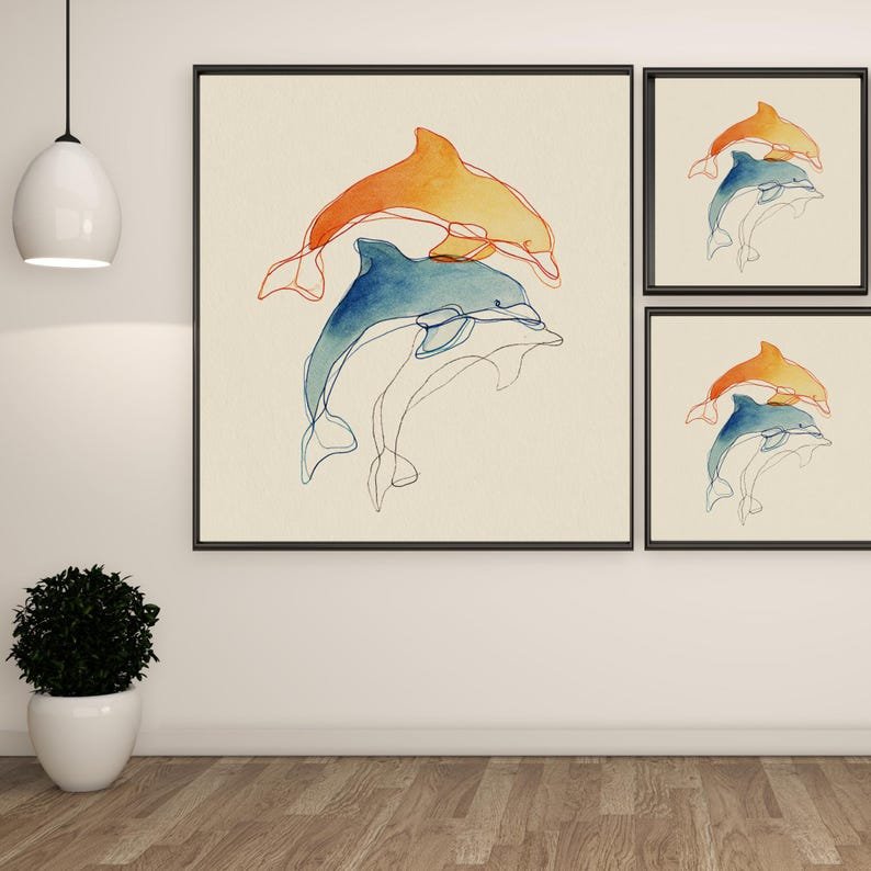 Dolphin Line Art Wall Decor, Canvas Or Poster, Minimalist Sea Life Art, Ocean Nursery Decor, Modern Living Room Art, Marine Life Gift Ideas - Image 2
