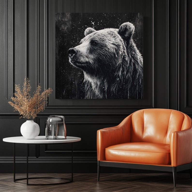 Black White Bear Wall Art, Canvas Or Poster, Modern Home Decor, Woodland Animal Print, Minimalist Art, Bear Wall Hanging, Cabin Decor - Image 3