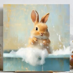 Bunny In Tub Wall Art, Baby Bathroom Printable, Cute Nursery Animal Poster, Bunny Bath Decor, Kids Room Printable Wall Art, Bunny Print