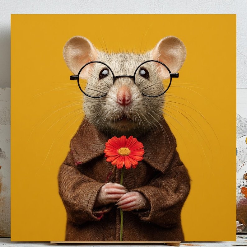 Mouse With Glasses Art, Canvas Or Poster, Whimsical Animal Wall Art, Cute Mouse Portrait, Funny Animal Decor, Woodland Nursery Decor