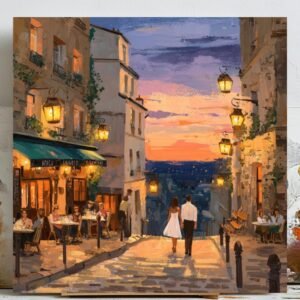 Romantic Street Scene Wall Art, Canvas or Poster, Couple Walking Art, Living Room Bedroom Entryway Wall Art, Cityscape Painting, Love Decor