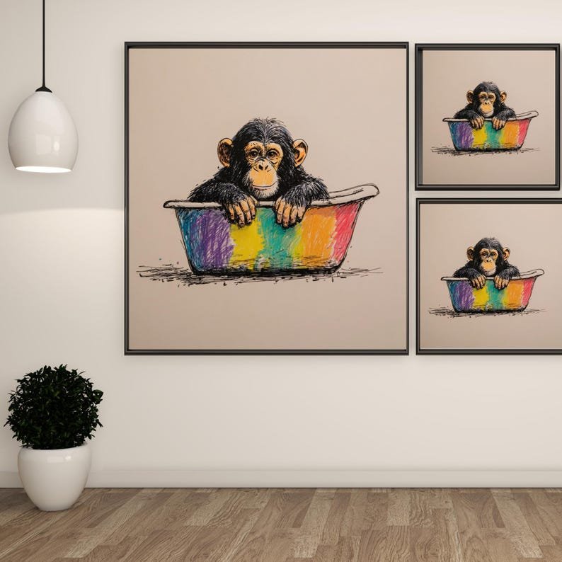 Chimpanzee In Bathtub Wall Decor, Canvas Or Poster, Animal Bathroom Art, Monkey Wall Art, Jungle Animal Decor, Home Wall Art, Bathroom Decor - Image 2