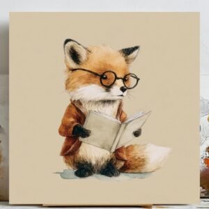 Bookworm Fox Wall Art, Canvas Or Poster, Whimsical Animal Decor, Living Room Nursery Office Wall Hanging, Reading Fox Art, Modern Home Decor