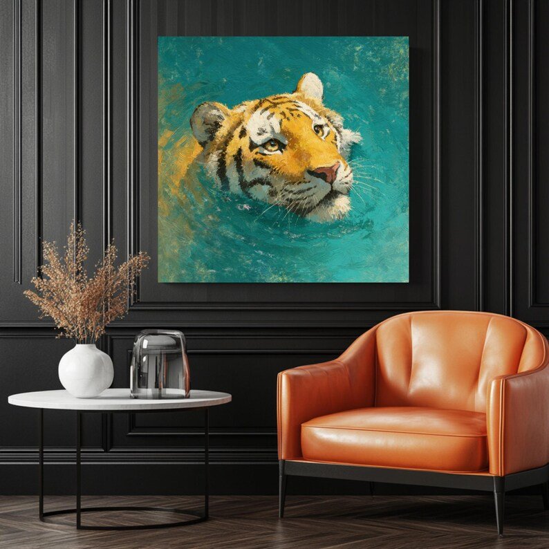 Swimming Tiger Art, Canvas Or Poster, Jungle Animal Artwork, Tiger Wall Hanging, Wildlife Decor, Animal Decor, Living Room Bedroom Decor - Image 3