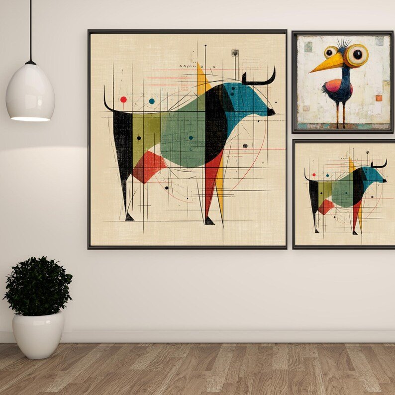 Abstract Bull Wall Art, Canvas or Poster, Geometric Bull Painting, Animal Wall Art, Minimalist Art Print, Living Room Office Decor - Image 2