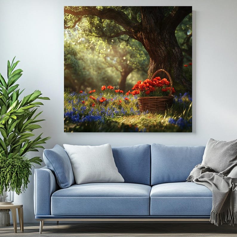 Poppy Flower Basket Print: Rustic Woodland Wall Art - Image 4