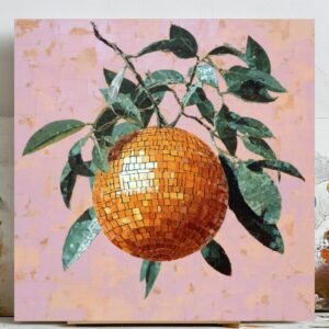 Orange Mosaic Wall Art, Canvas or Poster, Modern Fruit Print, Pink Kitchen Decor, Colorful Citrus Artwork, Contemporary Botanical Poster