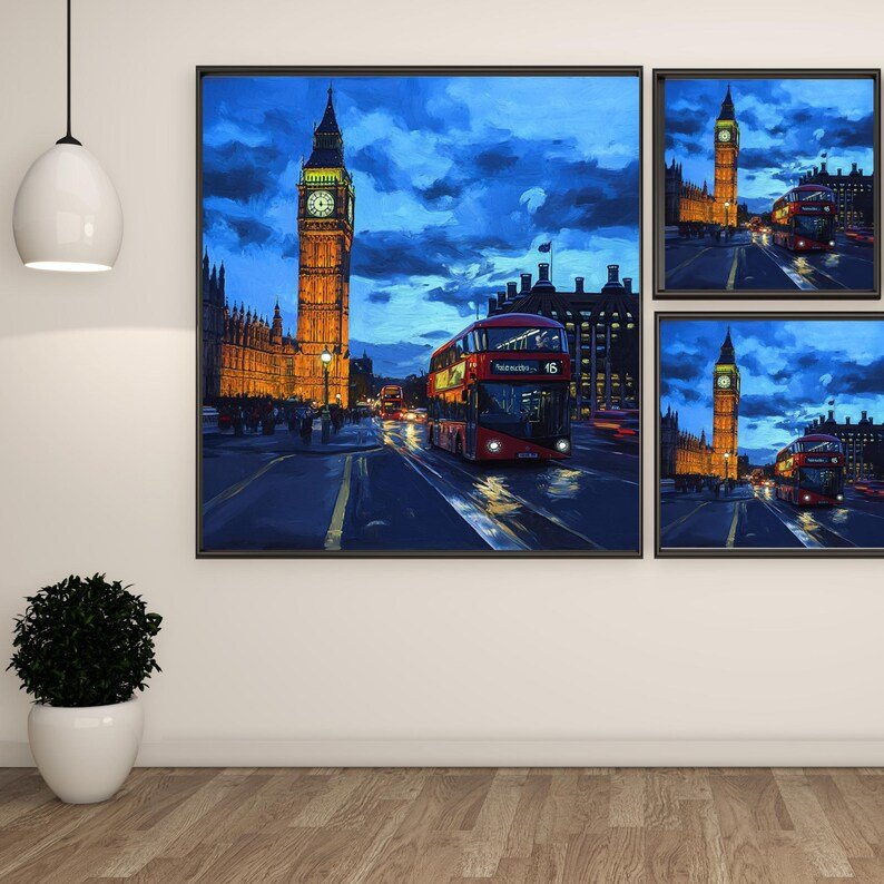 London Cityscape, Canvas or Poster, Travel Wall Art, Modern Living Room Decor, Big Ben Painting, British Landmark Print, Urban Wall Hanging - Image 2