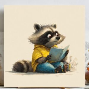 Reading Raccoon Wall Art, Canvas Or Poster, Animal Wall Art, Kids Room Decor, Living Room Wall Art, Raccoon Wall Hanging, Raccoon Decor