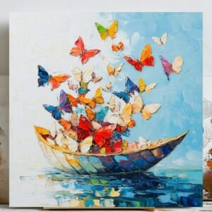 Butterflies In Boat Wall Art, Canvas or Poster, Whimsical Colorful Decor, Abstract Nature Painting, Artistic Wall Hanging, Aesthetic Art