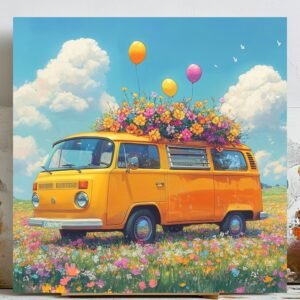 Floral Van Wall Art, Poster or Canvas, Boho Wall Decor, Hippie Van Print, Retro Flower Art, Van Life Wall Art, Teen Room Decor,Bedroom Print