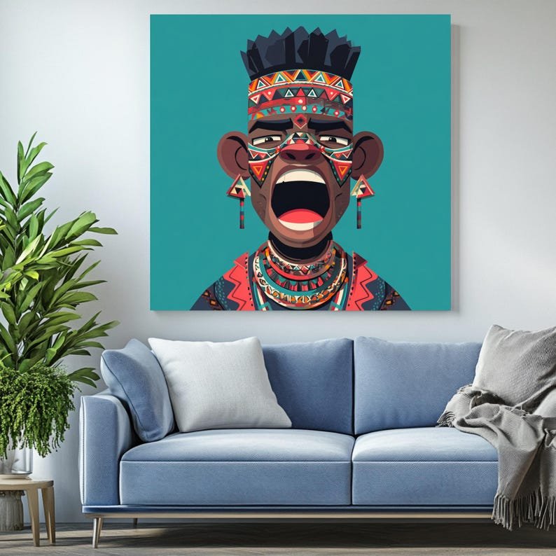 African Tribal Art, Canvas or Poster, Cultural Portrait Painting, Living Room Office Wall Art, Bold Modern Home Decor, Gift for Art Lovers - Image 4