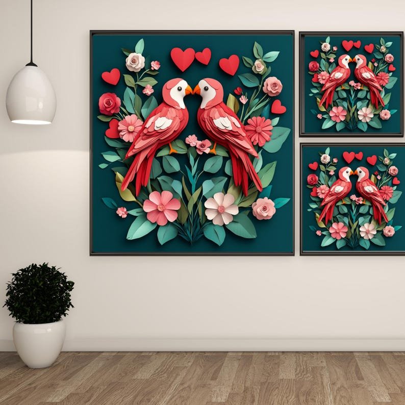 Love Bird Wall Art, Canvas or Poster, Love Bird Wall Decor, Cute Bird Home Decor, Living Room Decor, Romantic Decor, Valentine’s Decor - Image 2