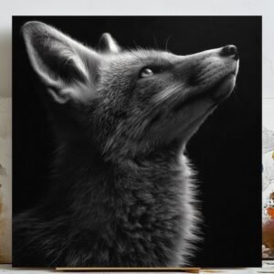 Majestic Fox Wall Art, Canvas or Poster, Minimalist Modern Rustic Decor, Black White Grey Wall Art for Living Room Office Bedroom Hallway