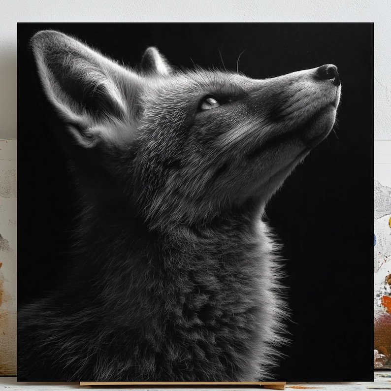 Majestic Fox Wall Art, Canvas or Poster, Minimalist Modern Rustic Decor, Black White Grey Wall Art for Living Room Office Bedroom Hallway