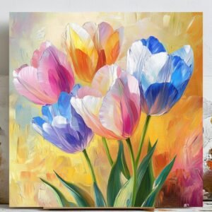 Colorful Tulip Bouquet Wall Art, Canvas or Poster, Botanical Floral Painting, Nature Inspired Home Decor, Bedroom Living Room Artwork