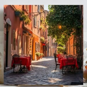 Italian Street Café Art, Canvas Or Poster, Modern Wall Art, Travel Decor, Living Room Decor, European Street Scene, Romantic Café Artwork