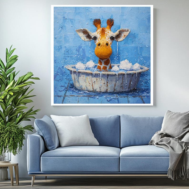 Giraffe In Bathtub, Canvas Or Poster, Bathroom Wall Art, Animal Decor, Nursery Wall Art, Bathroom Wall Decor, Giraffe Wall Hanging - Image 4