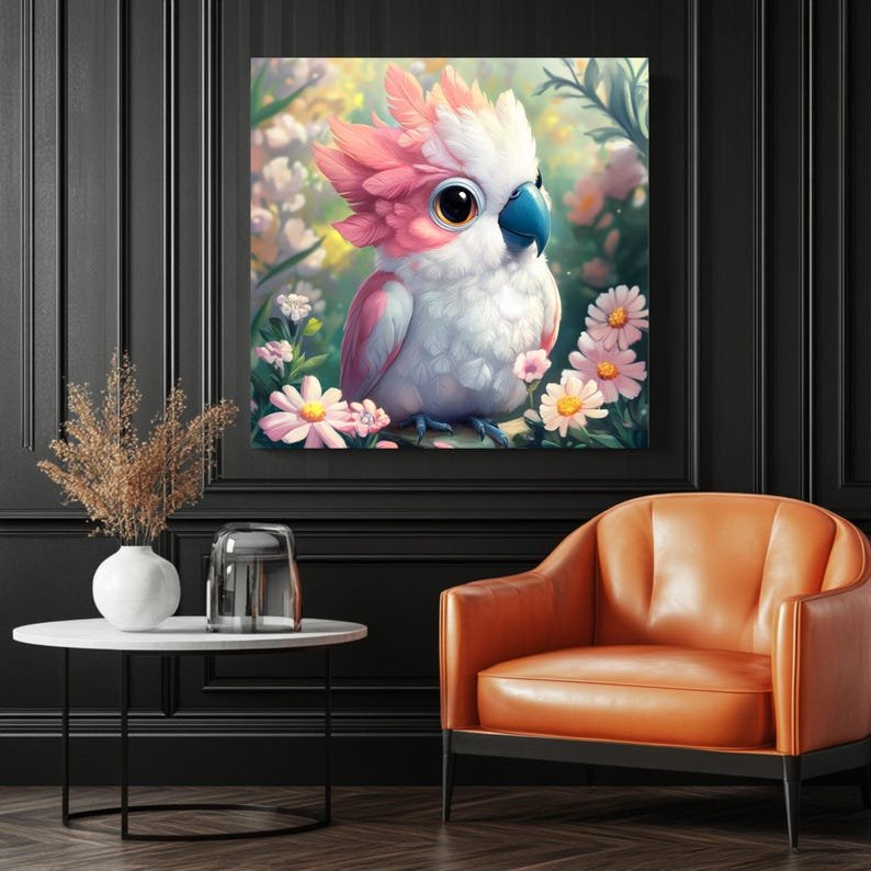 Cockatoo Bird Painting, Canvas Or Poster, Whimsical Wall Art, Floral Nursery Print, Playroom Wall Art, Gallery Wall Art, Modern Wall Hanging - Image 3