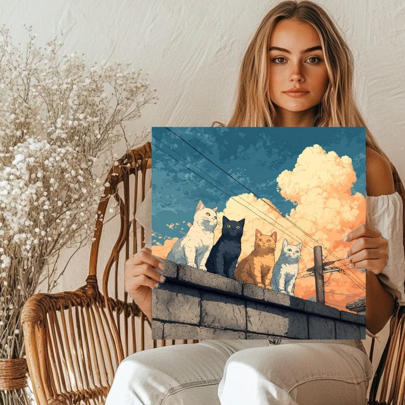 Colorful Cats Wall Art, Canvas or Poster, Whimsical Cat Decor, Animal Wall Hanging, Modern Living Room Wall Art, Gift for Cat Lovers - Image 5