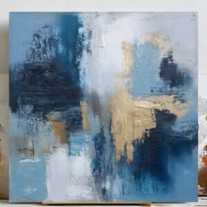 Textured Blue Gold Wall Art, Canvas or Poster, Modern Abstract Painting, Elegant Home Decor, Living Room Bedroom Wall Hanging, Office Art