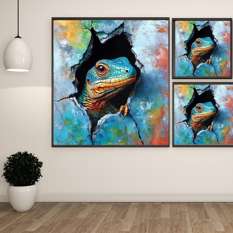 Lizard Wall Art, Canvas or Poster, Colorful Animal Painting, Modern Wall Hanging, Unique Wall Art, Bold Home Decor, Contemporary Wall Art - Image 2