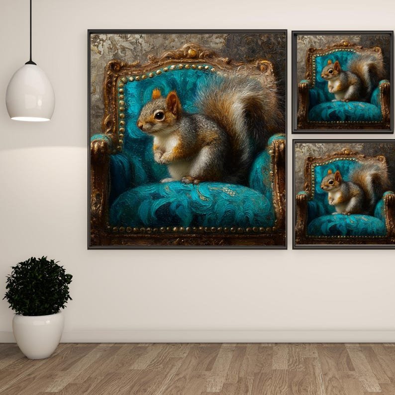 Squirrel On Chair Wall Art, Canvas or Poster, Animal Portrait, Whimsical Home Decor, Living Room Bedroom Entryway Wall Art,Squirrel Wall Art - Image 2