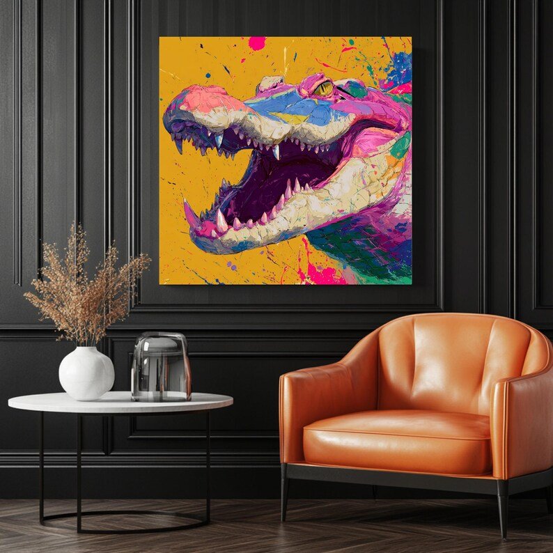 Abstract Alligator Wall Art, Canvas Or Poster, Modern Home Decor, Swamp Animal Print, Minimalist Animal Art, Unique Wall Hanging, Gator Gift - Image 3