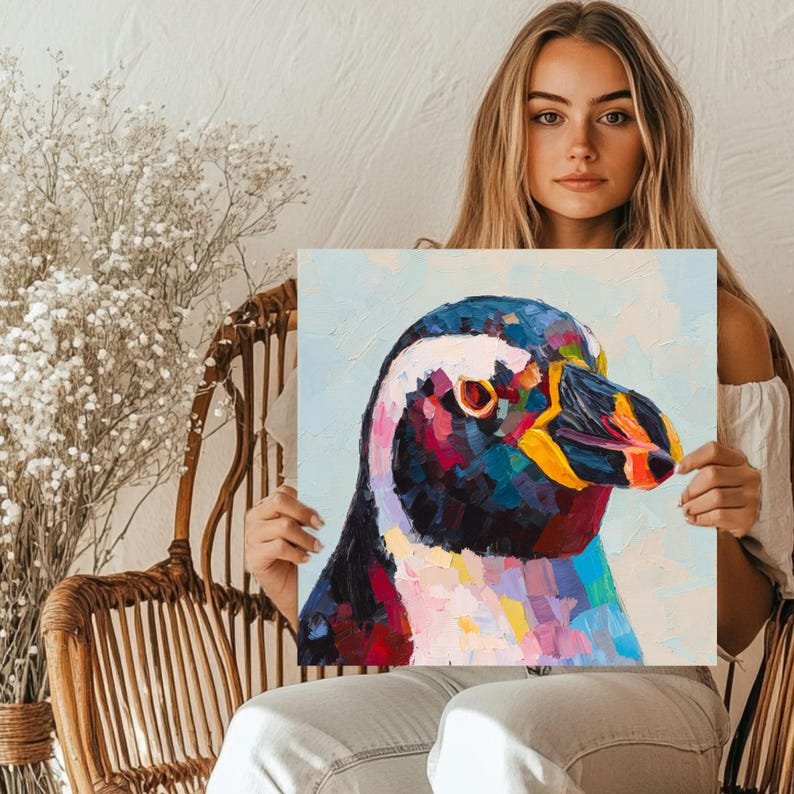 Colorful Penguin Wall Art, Canvas or Poster, Impressionist Penguin Portrait, Modern Living Room Decor, Animal Lover Gift,Vibrant Nursery Art - Image 4