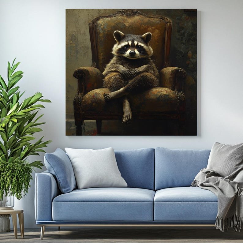 Raccoon Wall Decor, Canvas Or Poster, Animal Art, Whimsical Wildlife, Rustic Wall Art, Raccoon Portrait, Living Room Decor, Home Decor - Image 4