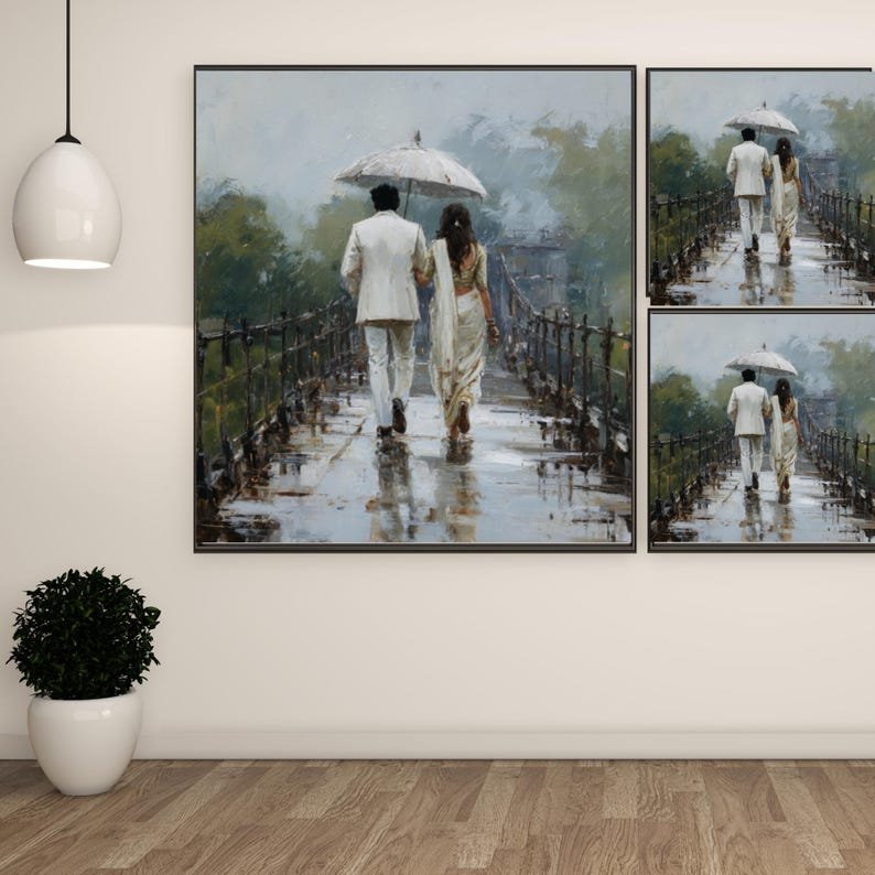 Romantic Couple In Rain, Canvas Or Poster, Modern Decor, Love Decor, Bedroom Decor, Living Room Decor, Couple Wall Hanging, Romantic Art - Image 2