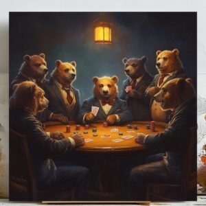 Bear Poker Night Wall Art, Canvas or Poster, Bear Wall Decor, Bear Home Decor, Living Room Decor, Modern Decor, Animal Decor, Kids Decor