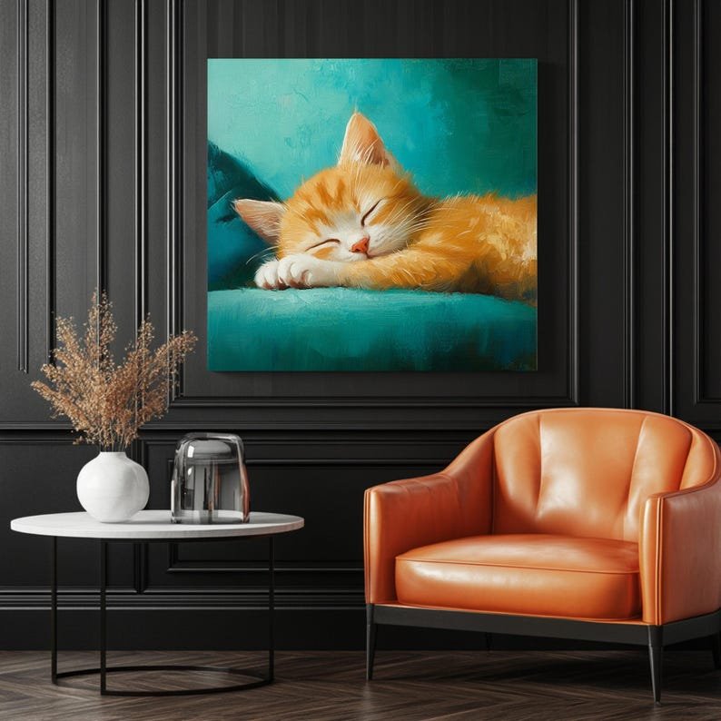 Sleeping Kitten Wall Art, Canvas or Poster, Cat Wall Decor, Whimsical Animal Art, Living Room Bedroom Nursery Wall Hanging, Pet Owner Gift - Image 3