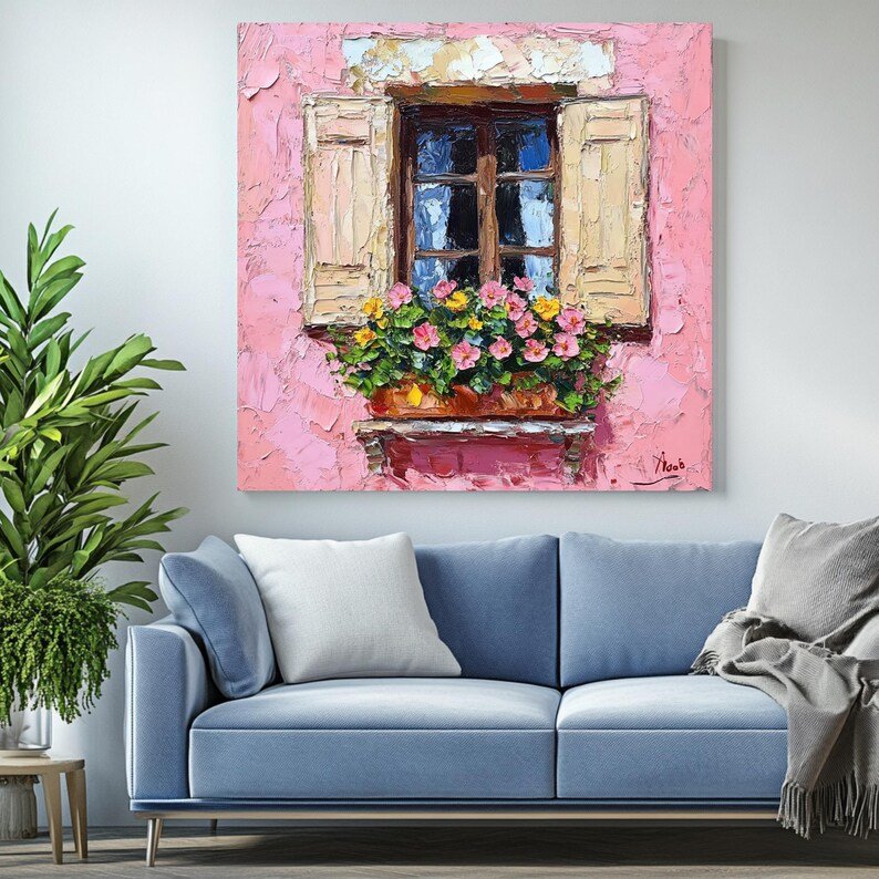 Abstract Window and Flower Pot Wall Art, Canvas or Poster, Modern Wall Art, Living Room Decor,Bedroom Decor,Nature Wall Art,Floral Art Print - Image 3