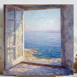 Blue Window Wall Art, Canvas Or Poster, Window Frame Art, Living Room Decor, Landscape Art, Home Decor, Window Views, Vintage Windows