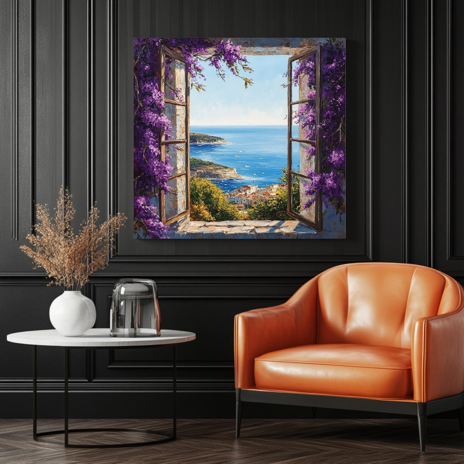 Mediterranean Window View Art, Canvas or Poster, Coastal Glam Decor, Living Room Bedroom Office Wall Art, Floral Window Wall Art,Open Window - Image 2