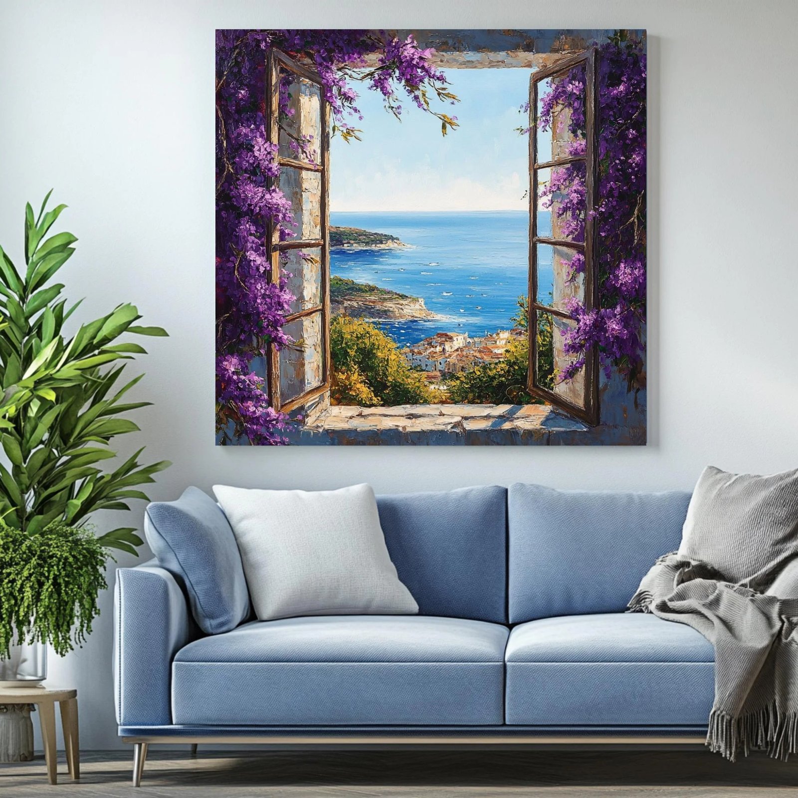Mediterranean Window View Art, Canvas or Poster, Coastal Glam Decor, Living Room Bedroom Office Wall Art, Floral Window Wall Art,Open Window - Image 3