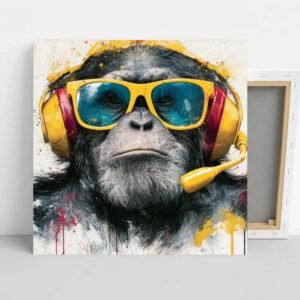 Funny Monkey Wall Art, Canvas or Poster, DJ Ape Canvas Art, Music Lover Gift, Pop Art Animal Decor, Modern Office Wall Art